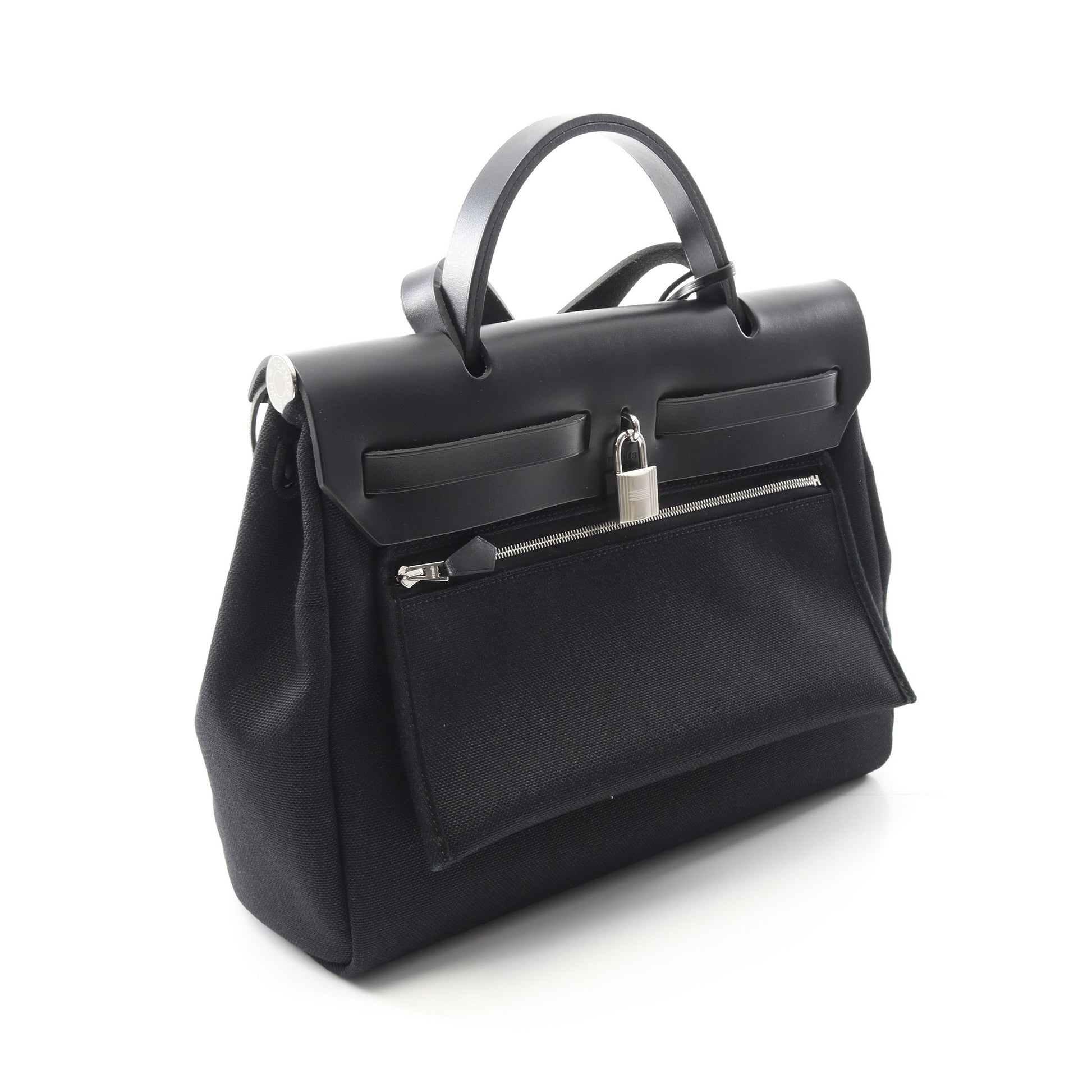 エールバッグジップPM ハンドバッグ トワルミリタリー ヴァッシュハンター ブラック シルバー金具 2WAY U刻印 エルメス バッグ HERMES