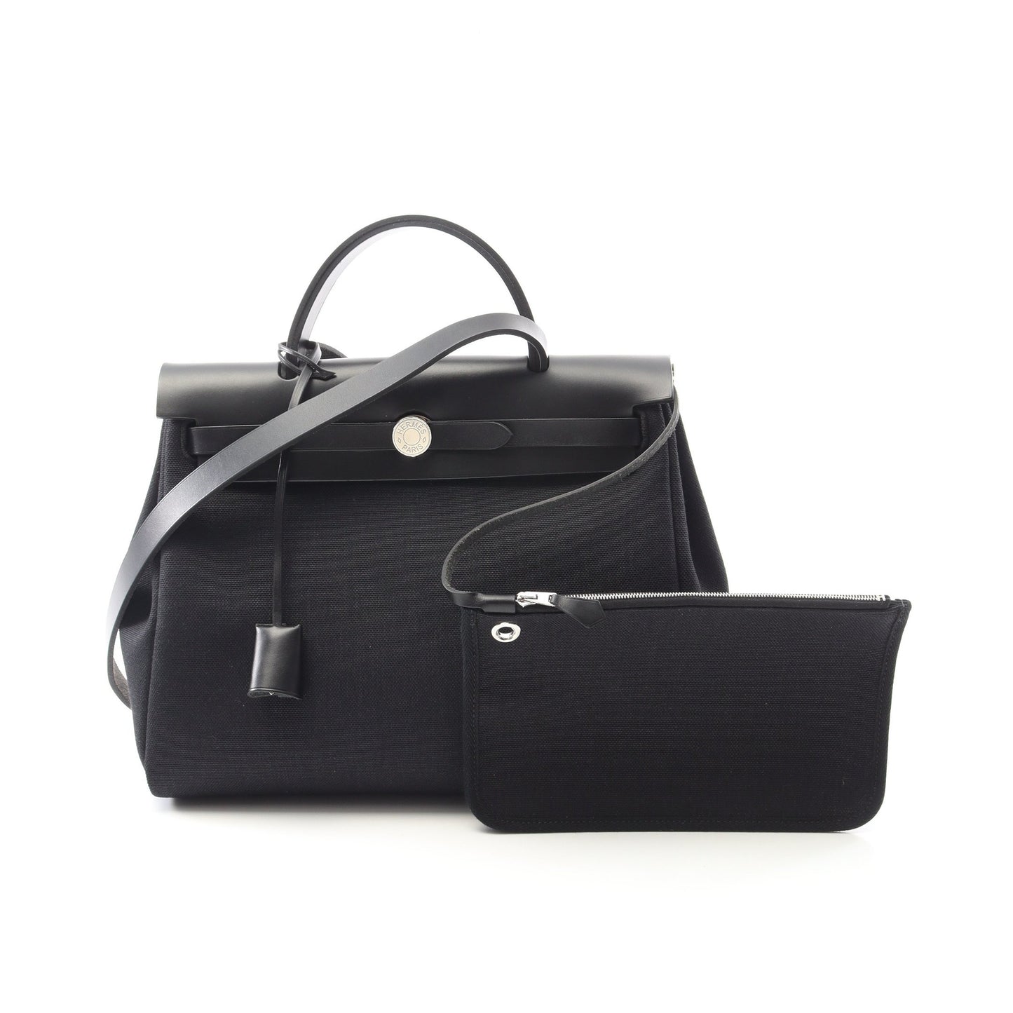 エールバッグジップPM ハンドバッグ トワルミリタリー ヴァッシュハンター ブラック シルバー金具 2WAY U刻印 エルメス バッグ HERMES