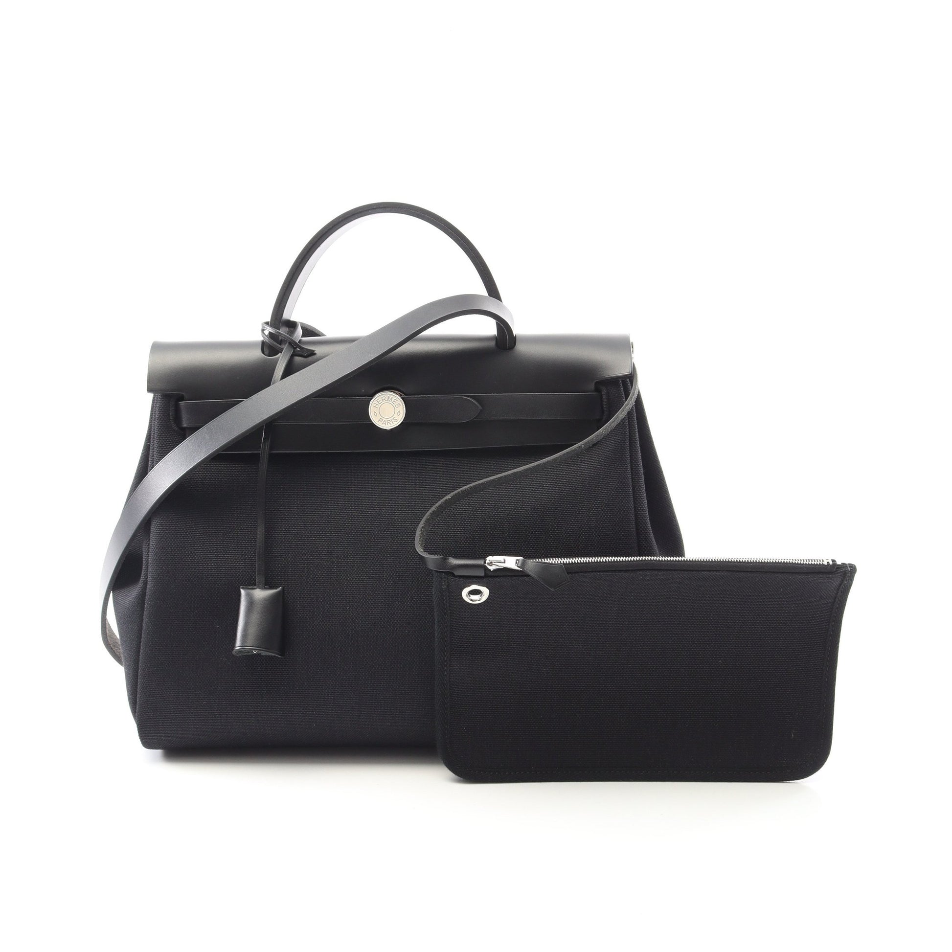 エールバッグジップPM ハンドバッグ トワルミリタリー ヴァッシュハンター ブラック シルバー金具 2WAY U刻印 エルメス バッグ HERMES