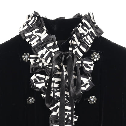 ココマークパールビジューボタン ベロア ジャケット レーヨン シルク ブラック シャネル アウター CHANEL
