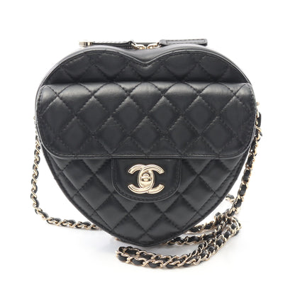 マトラッセ ハート チェーンショルダーバッグ ラムスキン ブラック ゴールド金具 シャネル バッグ CHANEL