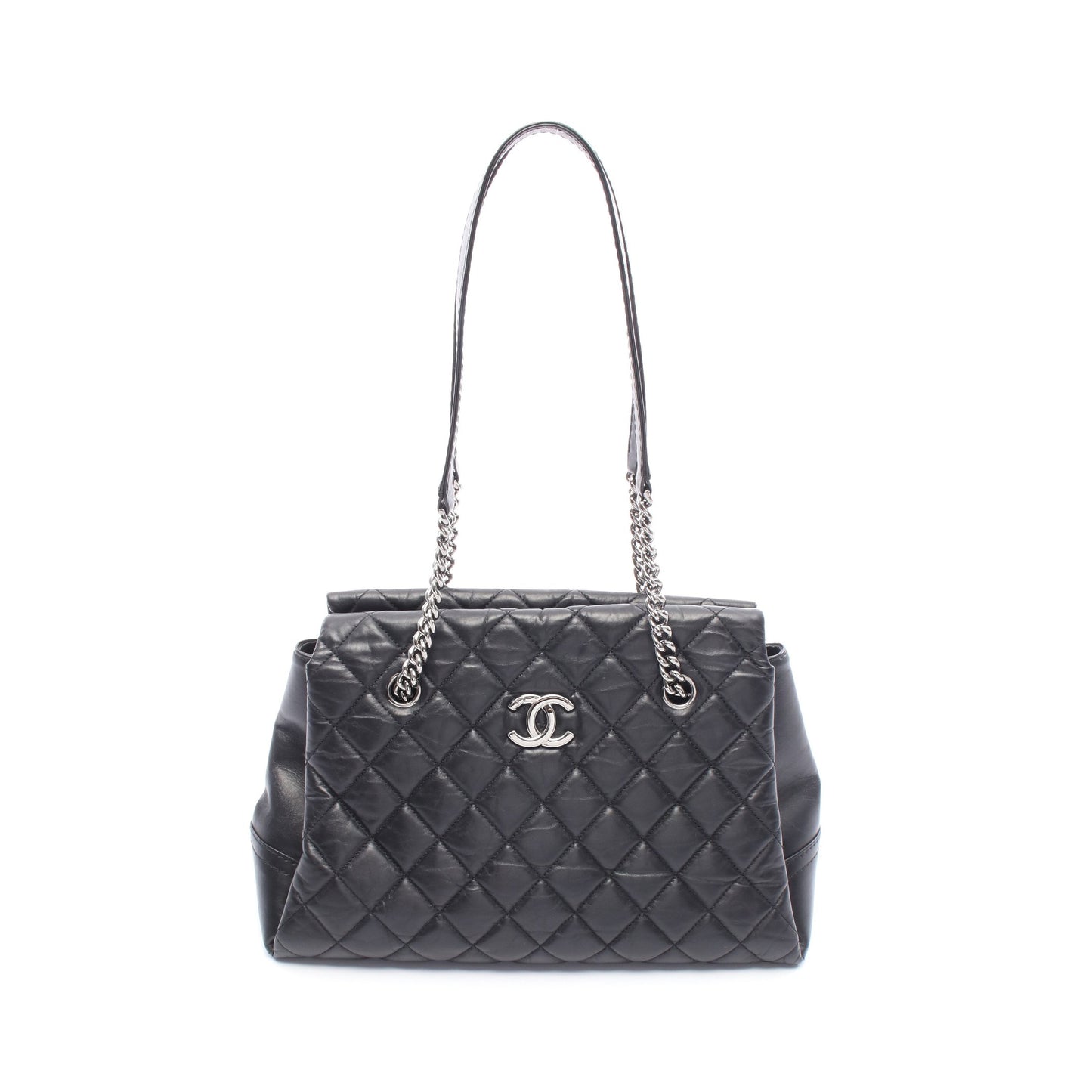 マトラッセ チェーンショルダーバッグ レザー ブラック シルバー金具 シャネル バッグ CHANEL