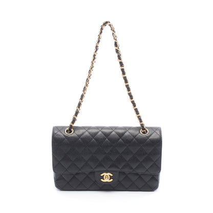 マトラッセ Wフラップ Wチェーンショルダーバッグ キャビアスキン ブラック ゴールド金具 シャネル バッグ CHANEL