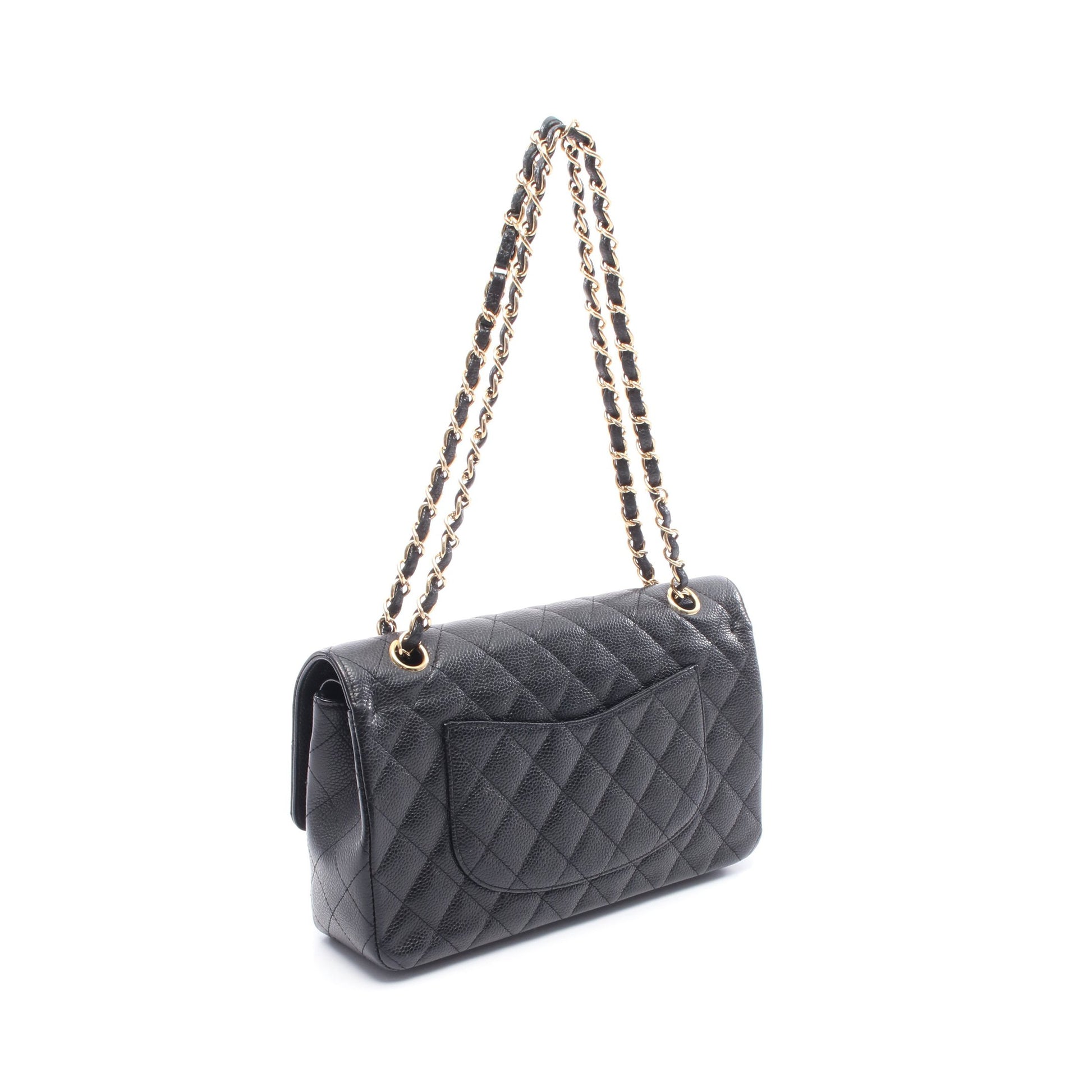 マトラッセ Wフラップ Wチェーンショルダーバッグ キャビアスキン ブラック ゴールド金具 シャネル バッグ CHANEL