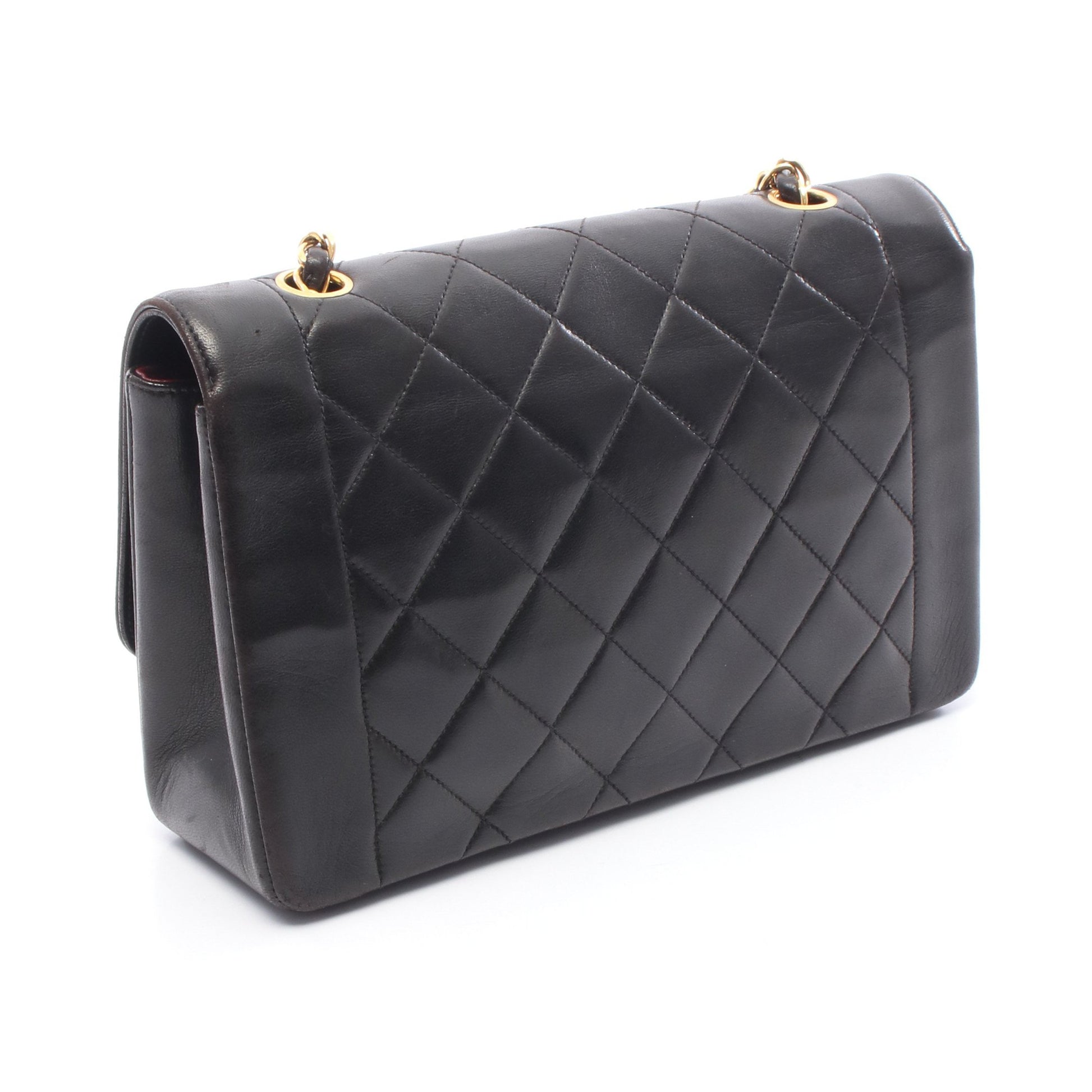 マトラッセ ダイアナフラップ チェーンショルダーバッグ ラムスキン ブラック ゴールド金具 シャネル バッグ CHANEL