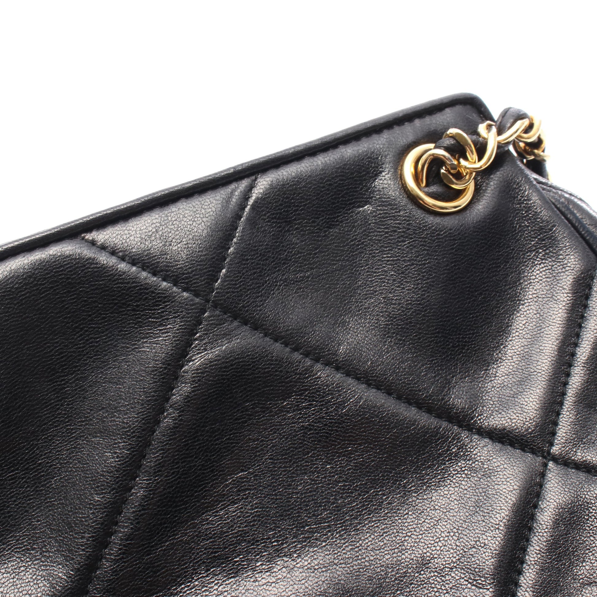 ココマーク ダイヤステッチ チェーンショルダーバッグ ラムスキン ブラック ゴールド金具 シャネル バッグ CHANEL