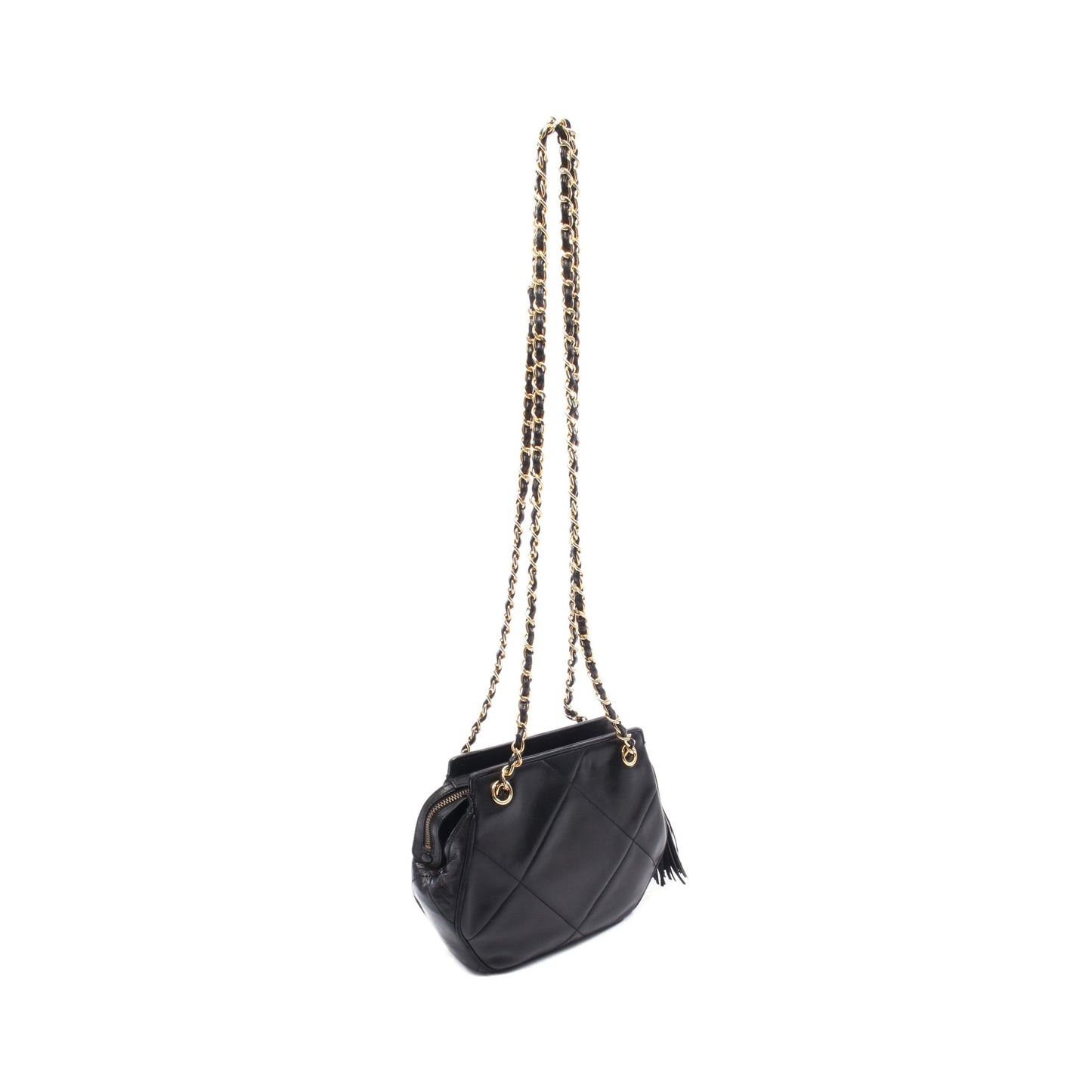 ココマーク ダイヤステッチ チェーンショルダーバッグ ラムスキン ブラック ゴールド金具 シャネル バッグ CHANEL