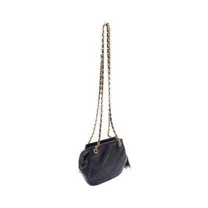 ココマーク ダイヤステッチ チェーンショルダーバッグ ラムスキン ブラック ゴールド金具 シャネル バッグ CHANEL
