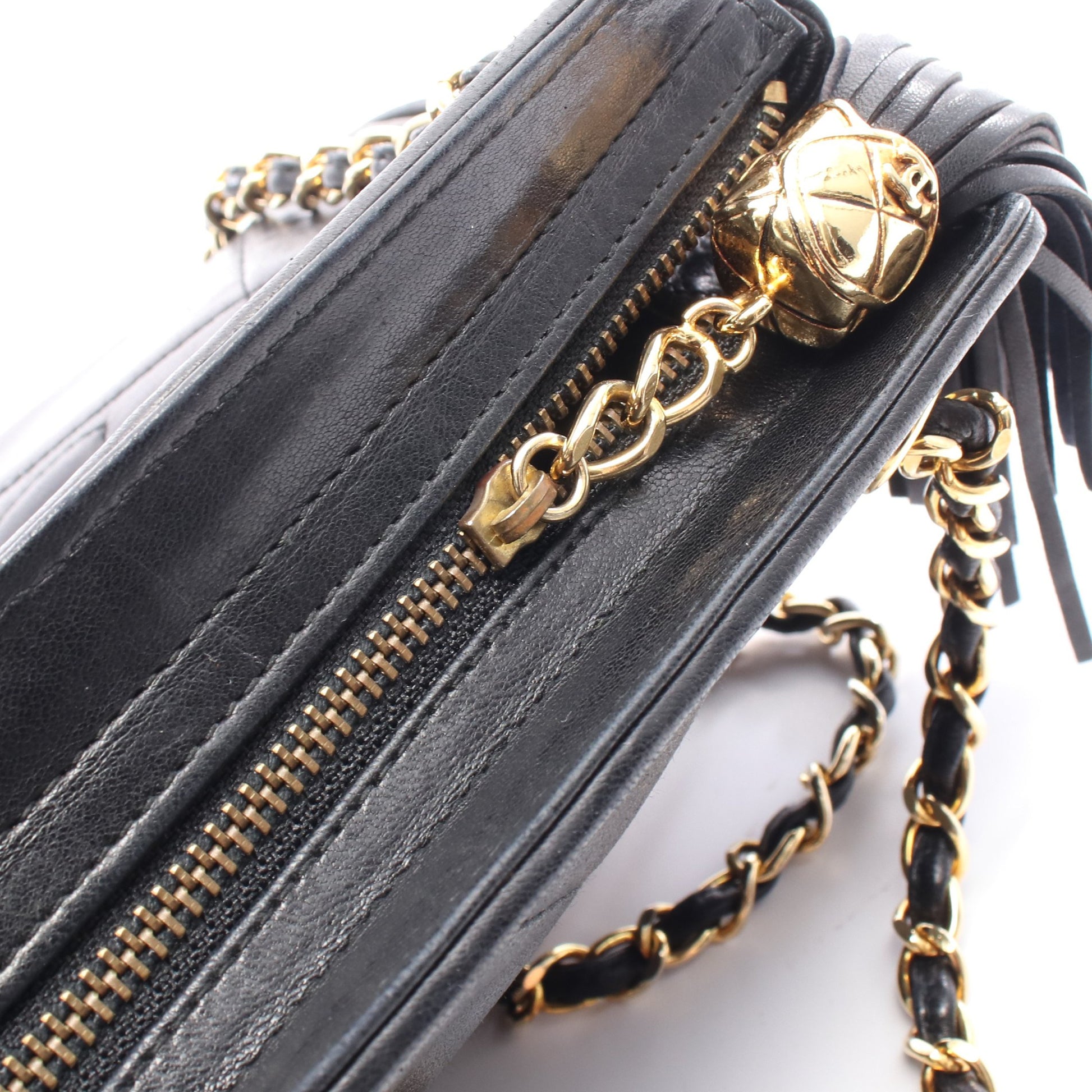 ココマーク ダイヤステッチ チェーンショルダーバッグ ラムスキン ブラック ゴールド金具 シャネル バッグ CHANEL