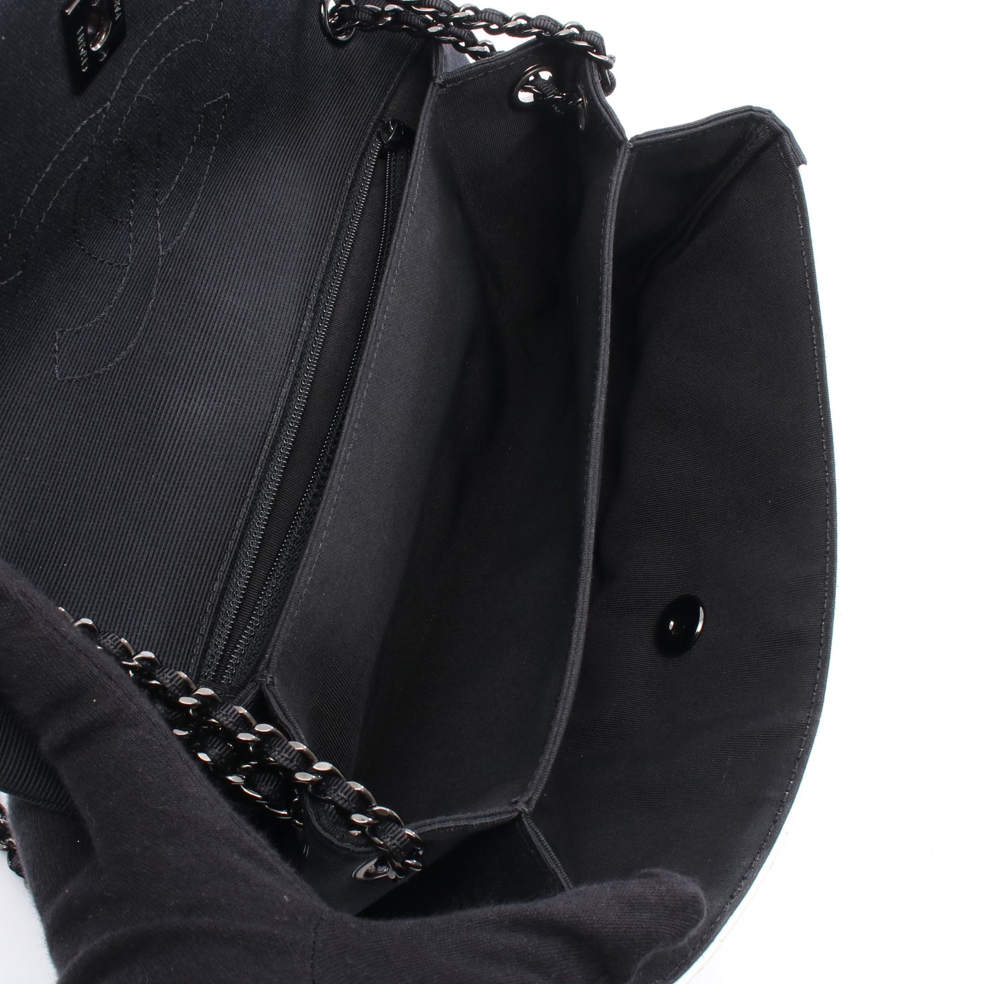 マトラッセ チェーンショルダーバッグ ラムスキン キャンバス ホワイト ブラック ブラック金具 シャネル バッグ CHANEL