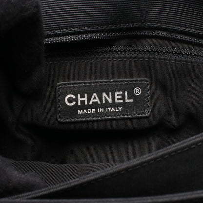 マトラッセ チェーンショルダーバッグ ラムスキン キャンバス ホワイト ブラック ブラック金具 シャネル バッグ CHANEL