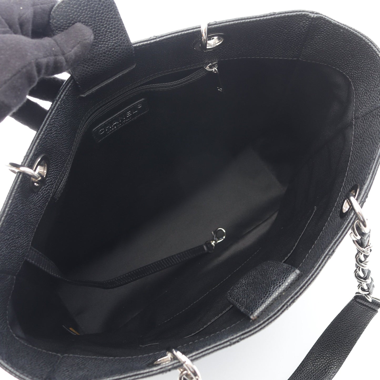 マトラッセ チェーンショルダーバッグ チェーントートバッグ キャビアスキン ブラック シルバー金具 シャネル バッグ CHANEL