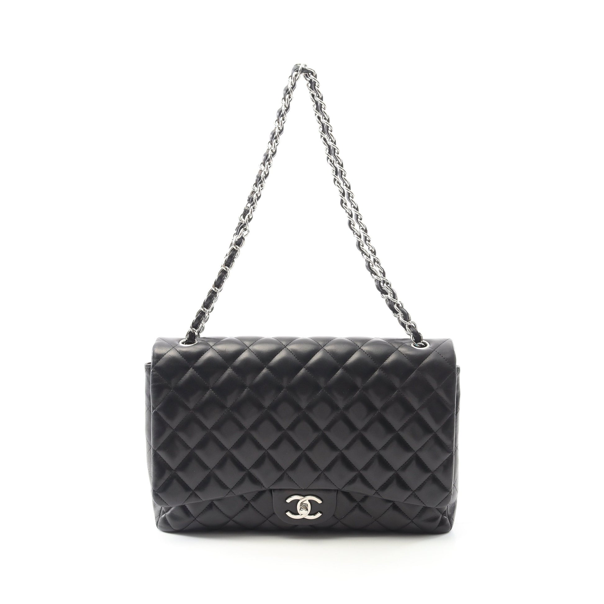 デカマトラッセ34 Wチェーンショルダーバッグ ラムスキン ブラック シルバー金具 シャネル バッグ CHANEL
