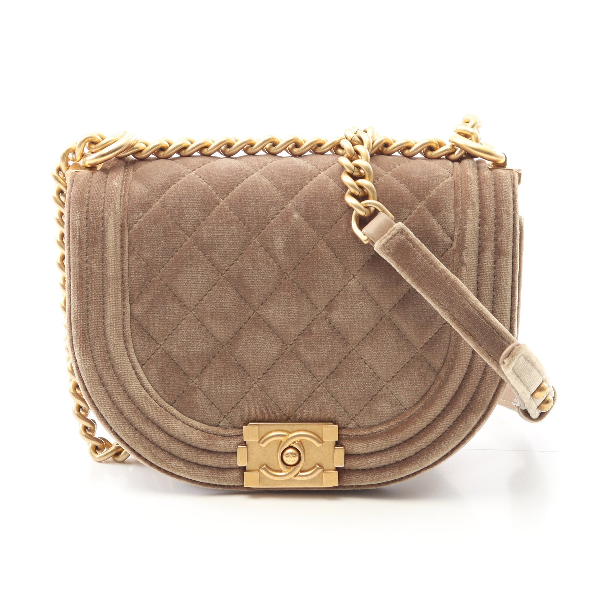 ボーイシャネル スモール チェーンショルダーバッグ ベロア ベージュ ゴールド金具 シャネル バッグ CHANEL