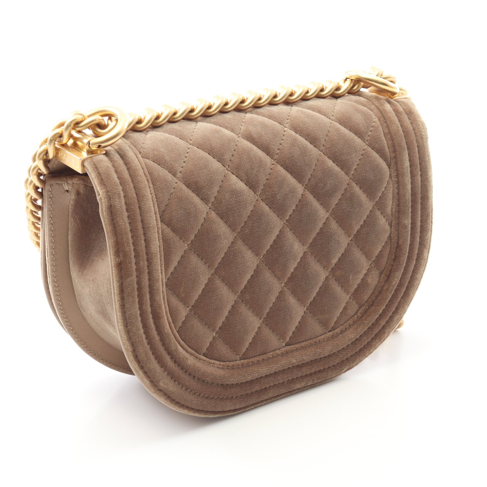 ボーイシャネル スモール チェーンショルダーバッグ ベロア ベージュ ゴールド金具 シャネル バッグ CHANEL
