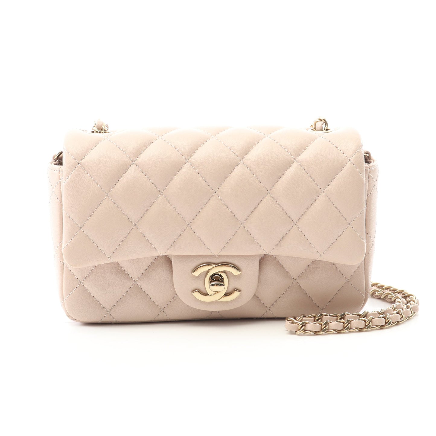 マトラッセ ミニ チェーンショルダーバッグ ラムスキン ピンクベージュ ゴールド金具 シャネル バッグ CHANEL