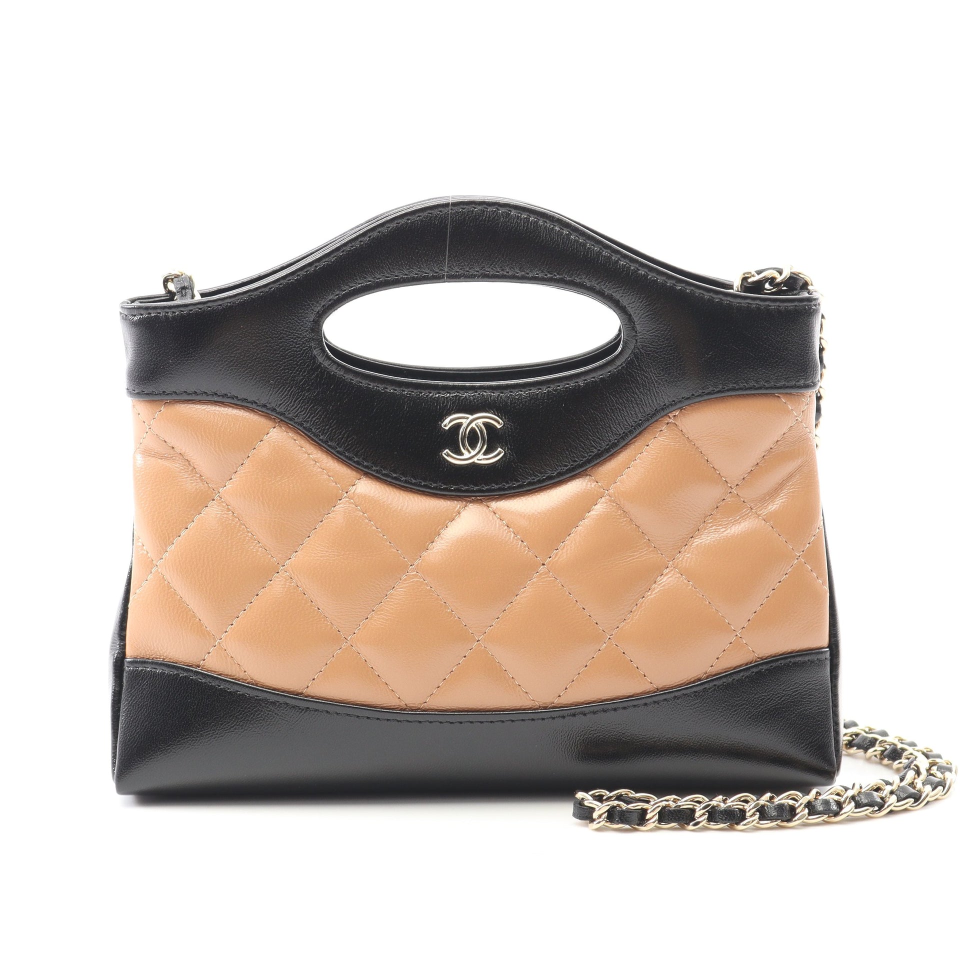 シャネル31 ナノ チェーンショルダーバッグ レザー ブラック ベージュ ゴールド金具 2WAY シャネル バッグ CHANEL