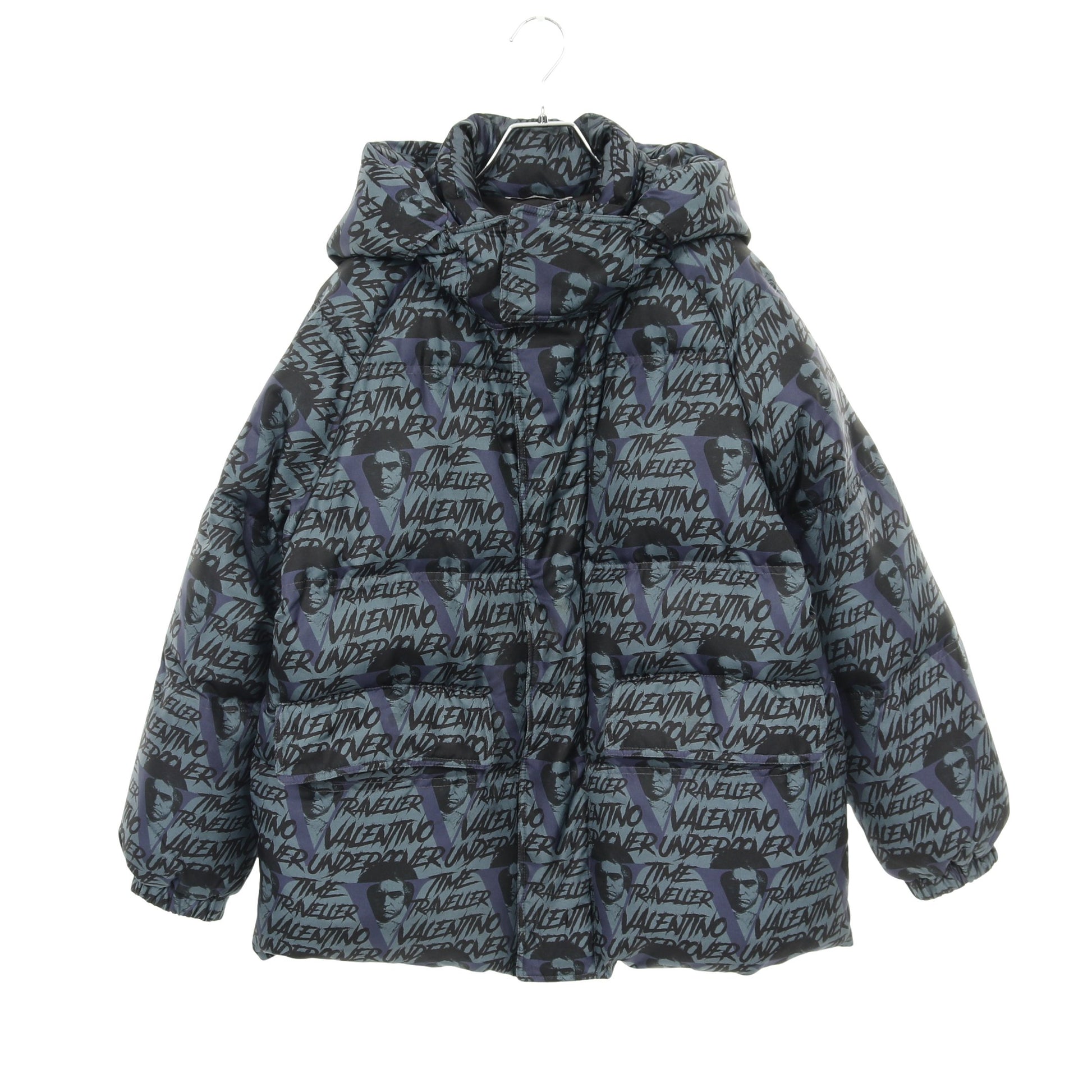 VALENTINO × UNDERCOVER ダウンジャケット 総柄 シルク ブルーグレー 