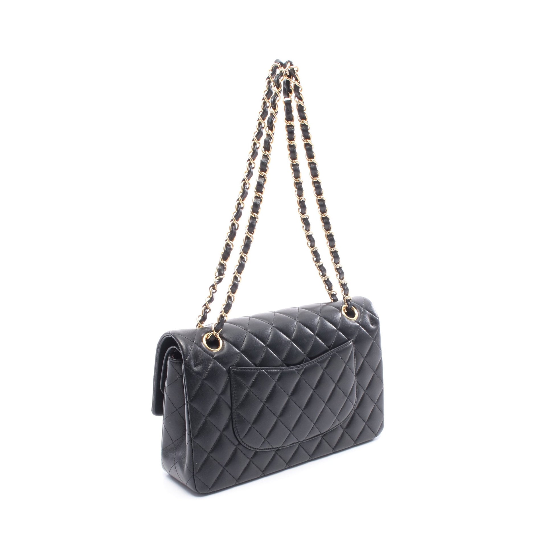マトラッセ Wフラップ Wチェーンショルダーバッグ ラムスキン ブラック ゴールド金具 シャネル バッグ CHANEL