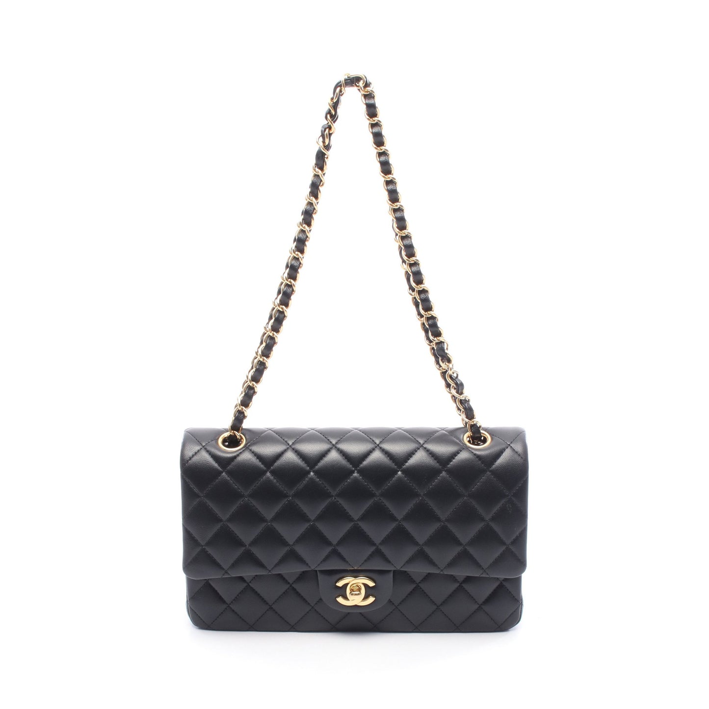 マトラッセ Wフラップ Wチェーンショルダーバッグ ラムスキン ブラック ゴールド金具 シャネル バッグ CHANEL