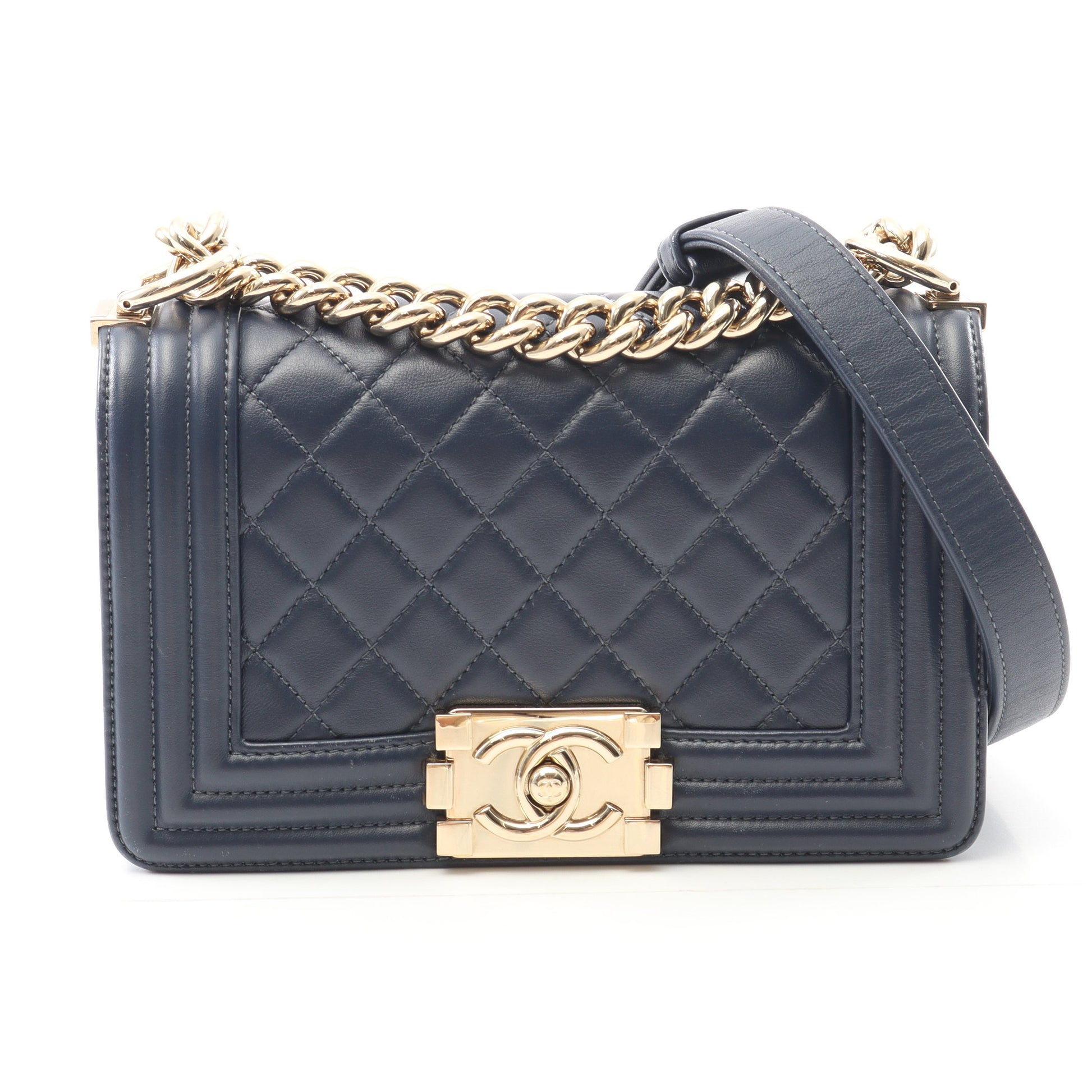ボーイシャネル スモール チェーンショルダーバッグ ラムスキン ダークネイビー ゴールド金具 シャネル バッグ CHANEL