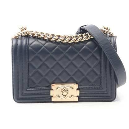ボーイシャネル スモール チェーンショルダーバッグ ラムスキン ダークネイビー ゴールド金具 シャネル バッグ CHANEL