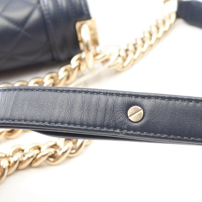 ボーイシャネル スモール チェーンショルダーバッグ ラムスキン ダークネイビー ゴールド金具 シャネル バッグ CHANEL