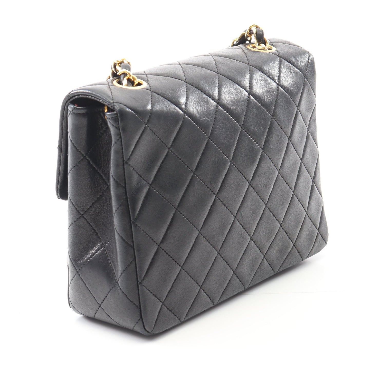 マトラッセ シングルフラップ チェーンショルダーバッグ ラムスキン ブラック ゴールド金具 シャネル バッグ CHANEL
