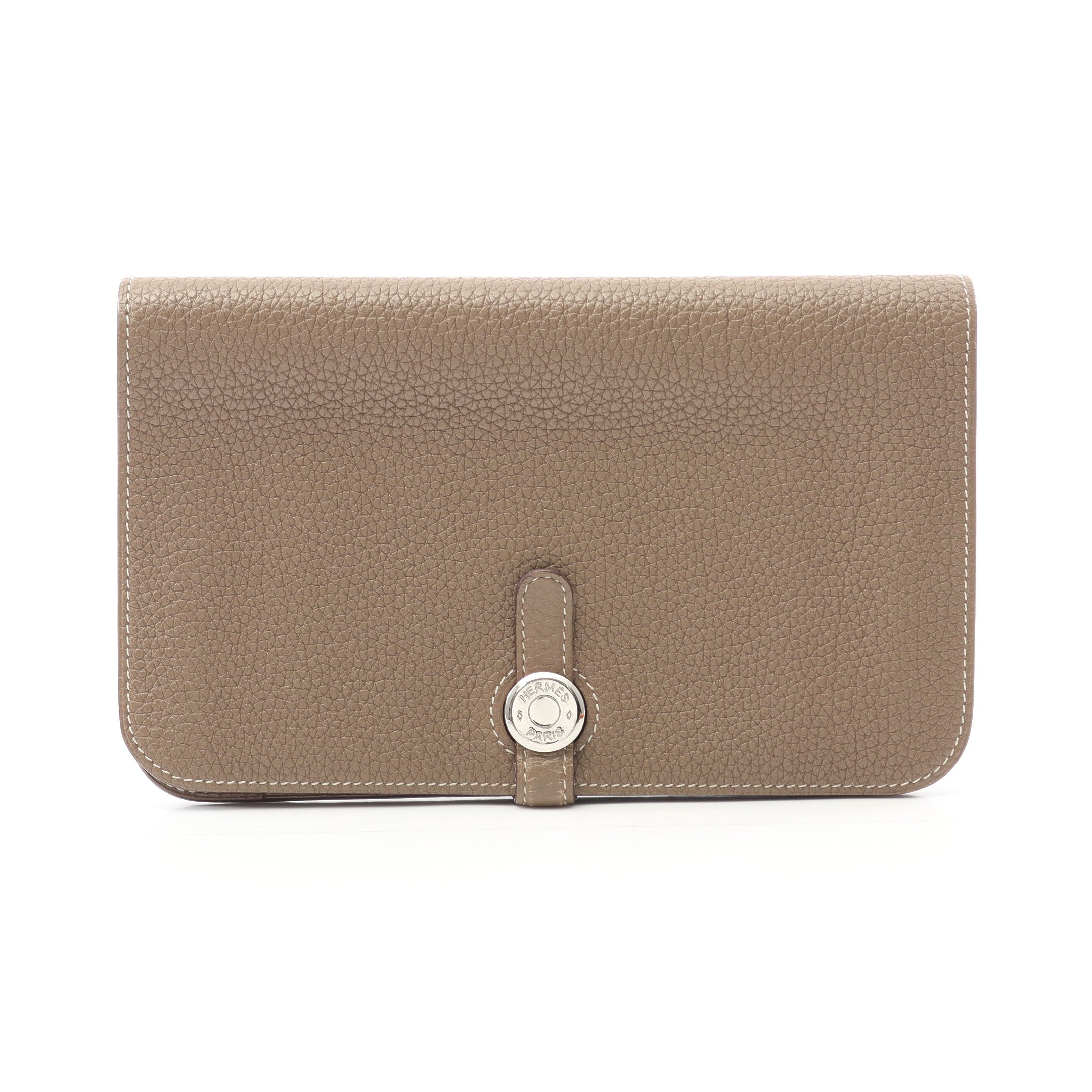 極美品◆HERMES ドゴンGM エトゥープ 長財布 小銭入れあり □J刻印 ドゴンGM エトゥープ 二つ折り長財布 トゴ グレーベージュ