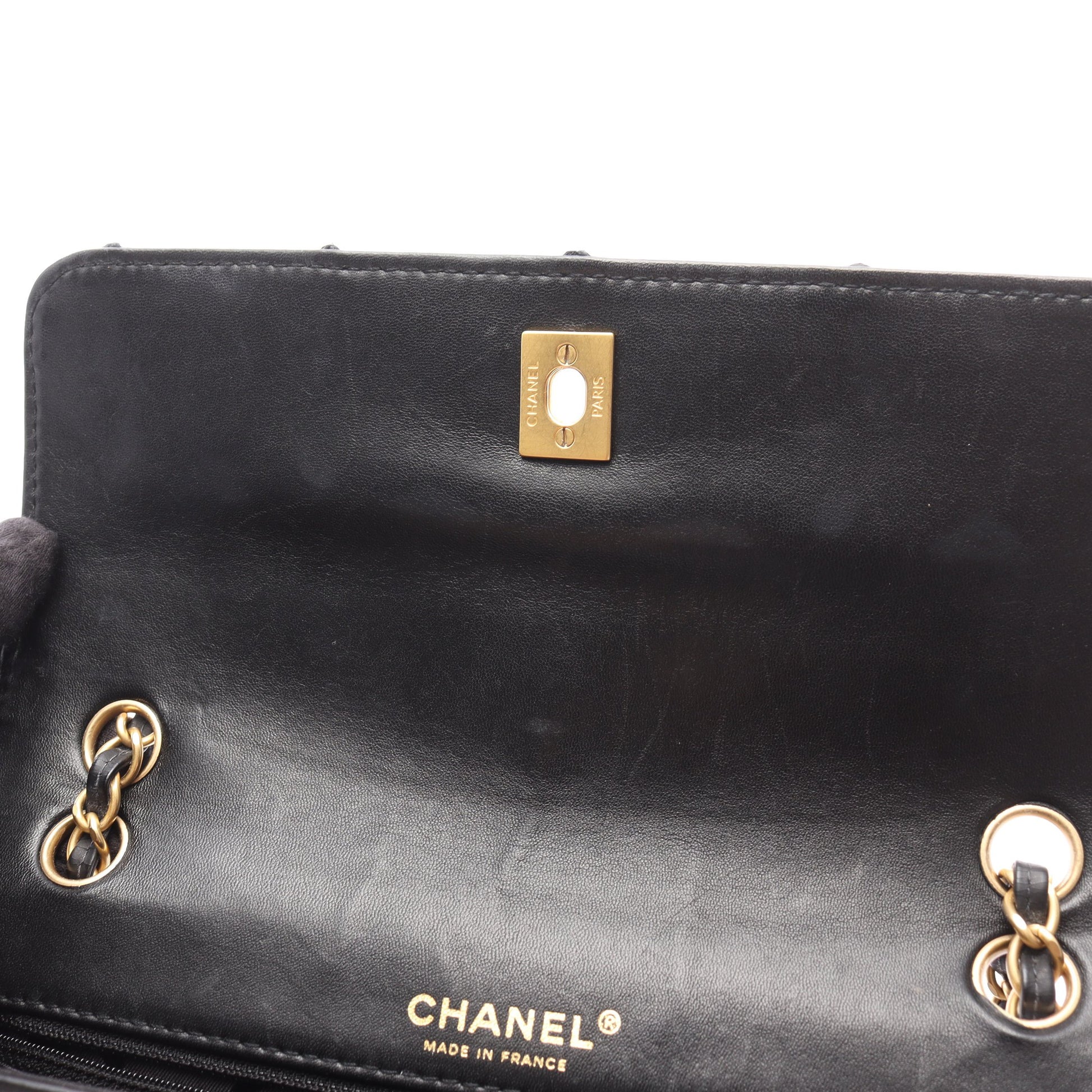 ワイルドステッチ Wチェーンショルダーバッグ レザー ブラック ゴールド金具 シャネル バッグ CHANEL