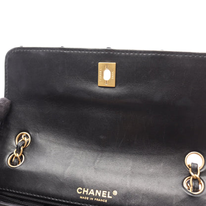 ワイルドステッチ Wチェーンショルダーバッグ レザー ブラック ゴールド金具 シャネル バッグ CHANEL