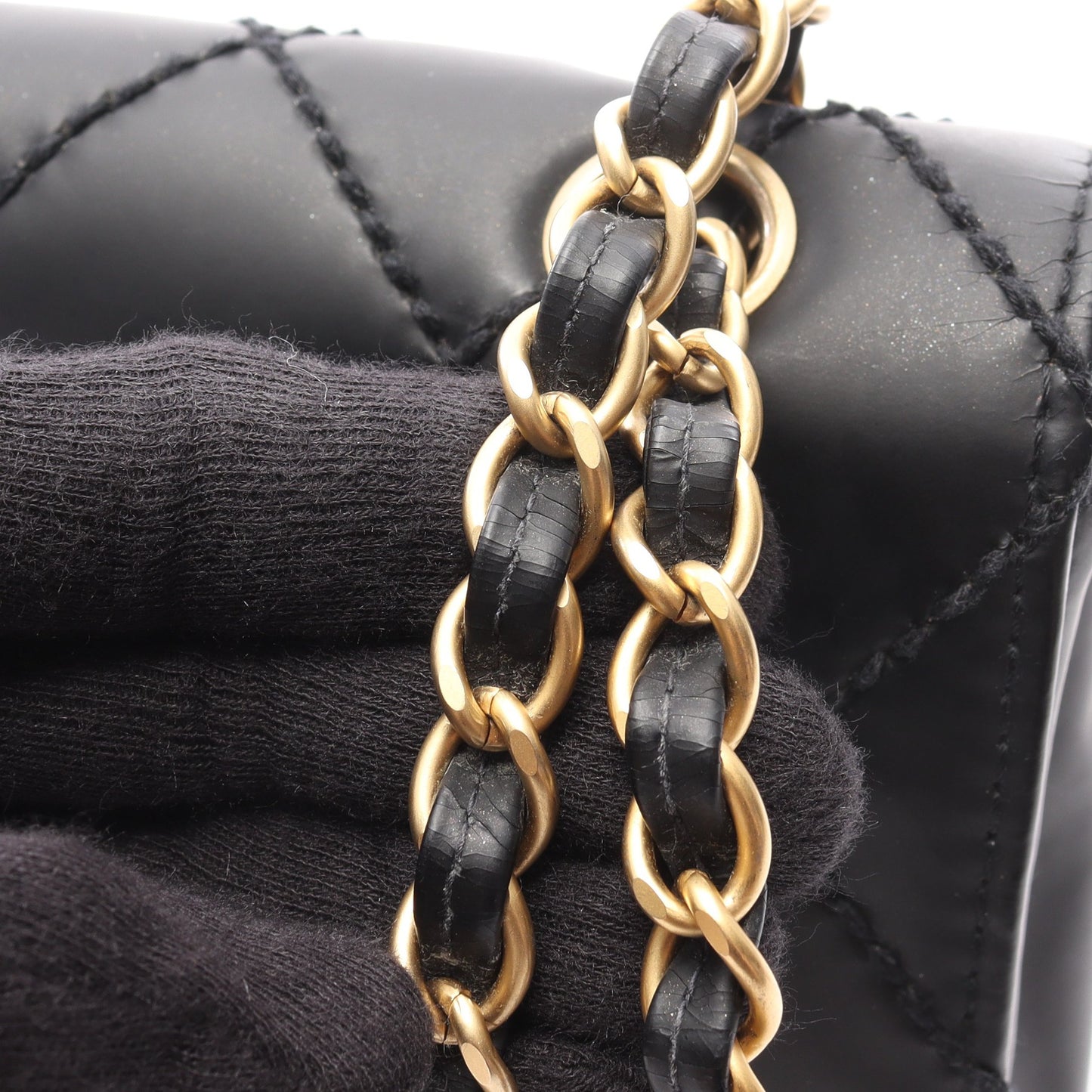 ワイルドステッチ Wチェーンショルダーバッグ レザー ブラック ゴールド金具 シャネル バッグ CHANEL