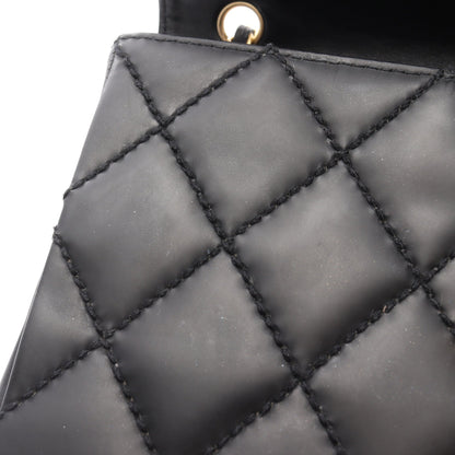 ワイルドステッチ Wチェーンショルダーバッグ レザー ブラック ゴールド金具 シャネル バッグ CHANEL