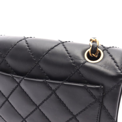 ワイルドステッチ Wチェーンショルダーバッグ レザー ブラック ゴールド金具 シャネル バッグ CHANEL
