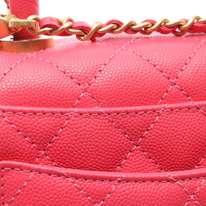 ココハンドル フラップ マトラッセ ハンドバッグ キャビアスキン ピンクレッド ゴールド金具 2WAY シャネル バッグ CHANEL
