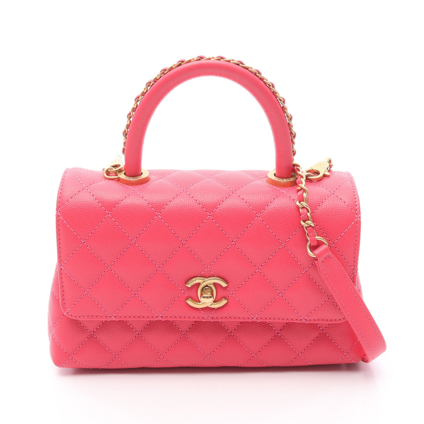 ココハンドル フラップ マトラッセ ハンドバッグ キャビアスキン ピンクレッド ゴールド金具 2WAY シャネル バッグ CHANEL