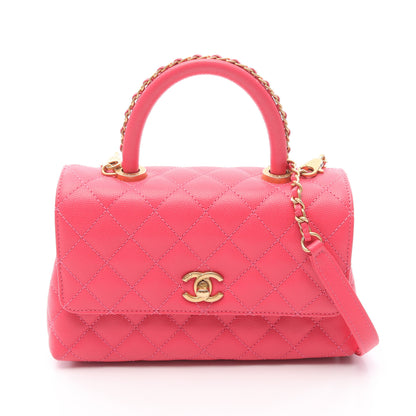 ココハンドル フラップ マトラッセ ハンドバッグ キャビアスキン ピンクレッド ゴールド金具 2WAY シャネル バッグ CHANEL