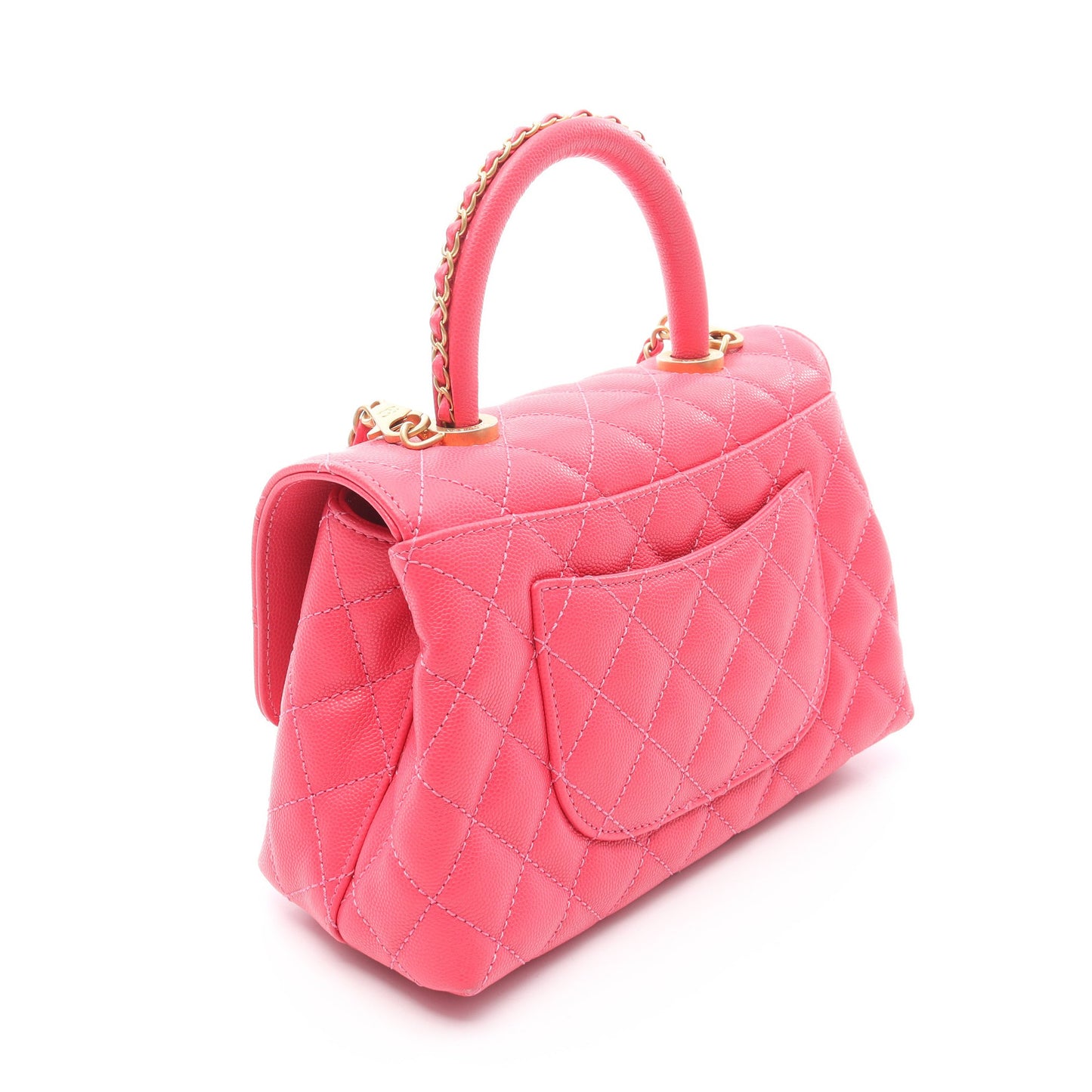 ココハンドル フラップ マトラッセ ハンドバッグ キャビアスキン ピンクレッド ゴールド金具 2WAY シャネル バッグ CHANEL