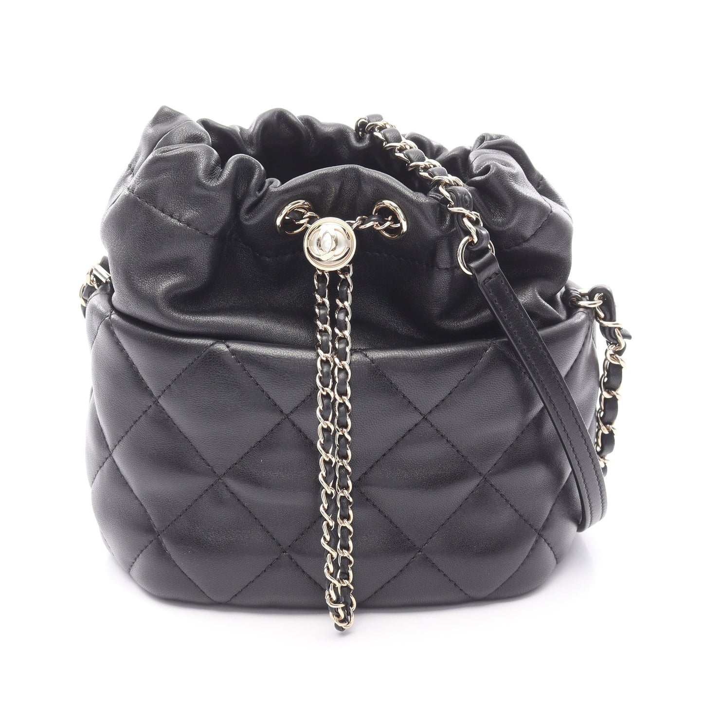 マトラッセ ミニバケット チェーンショルダーバッグ レザー ブラック ゴールド金具 シャネル バッグ CHANEL