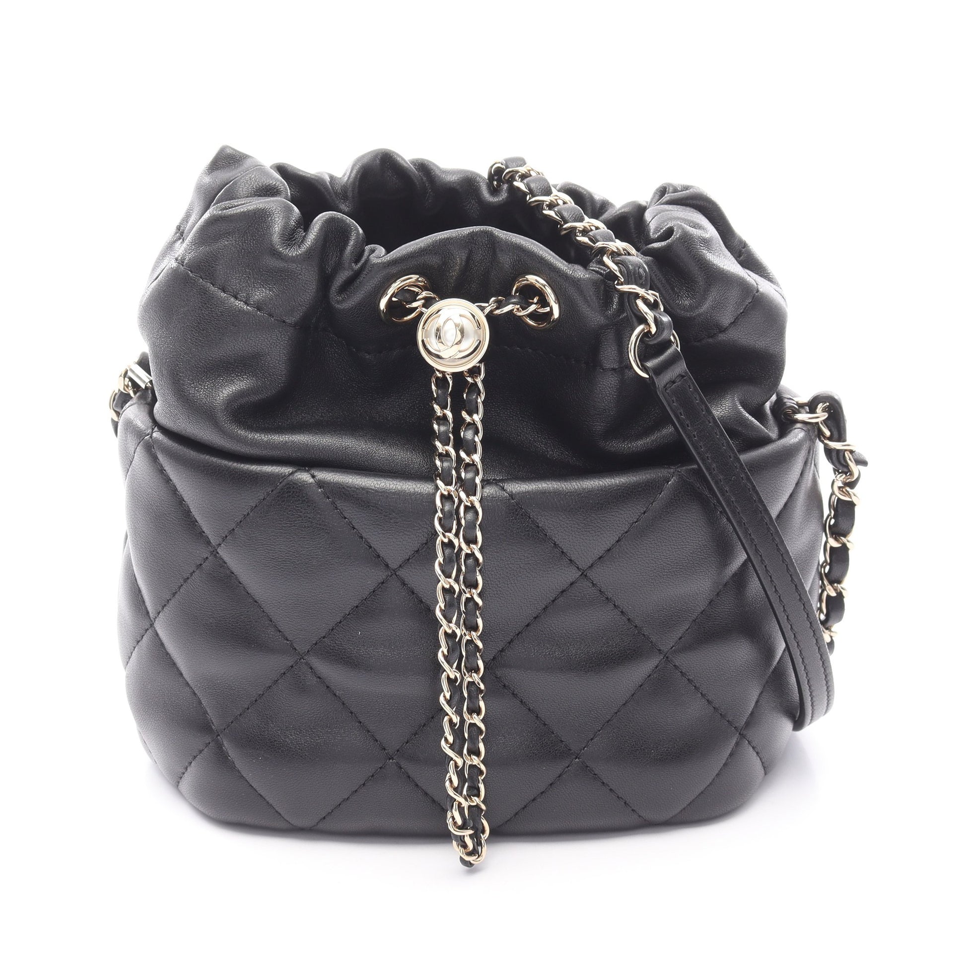 マトラッセ ミニバケット チェーンショルダーバッグ レザー ブラック ゴールド金具 シャネル バッグ CHANEL
