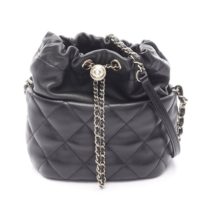 マトラッセ ミニバケット チェーンショルダーバッグ レザー ブラック ゴールド金具 シャネル バッグ CHANEL