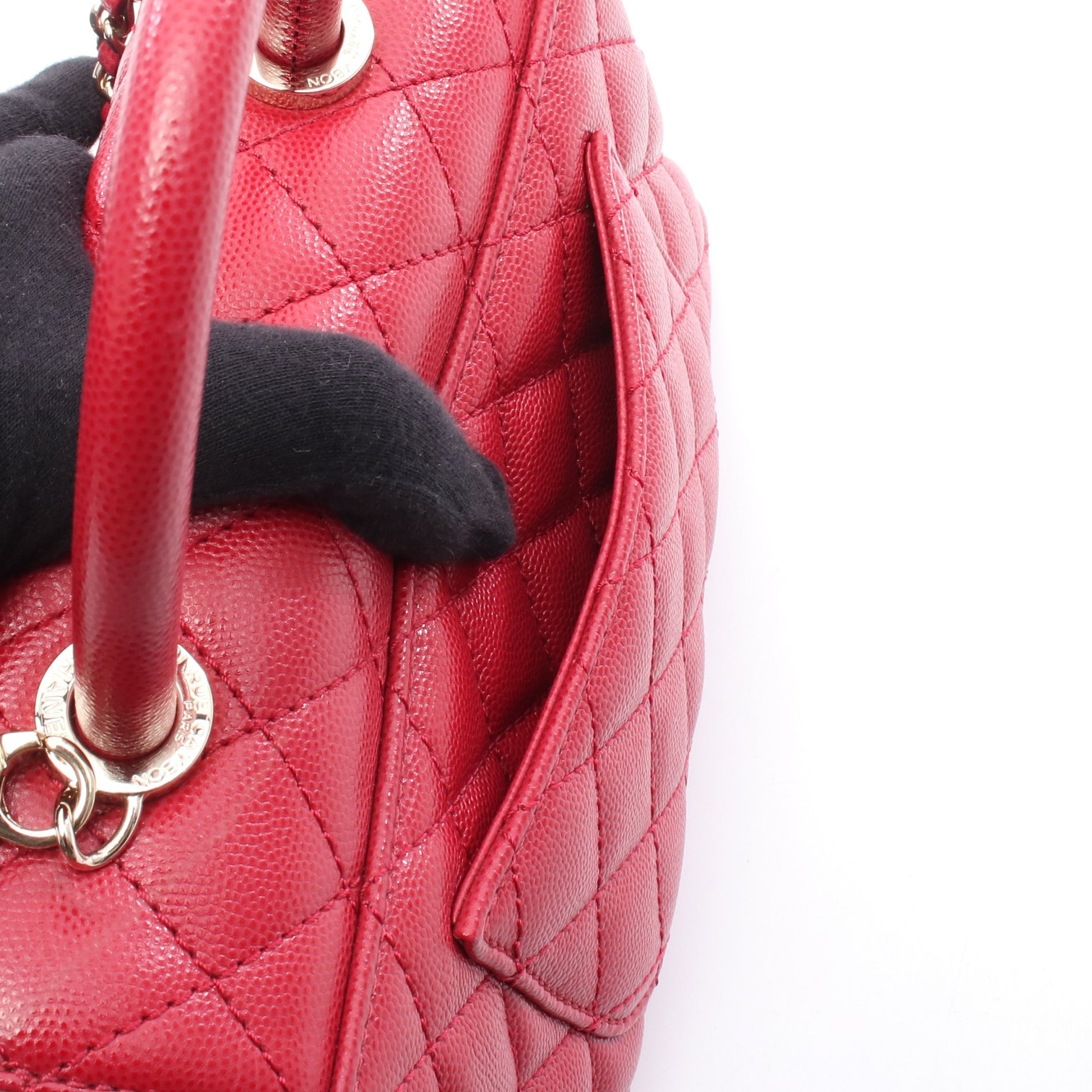 ココハンドル フラップ マトラッセ ハンドバッグ キャビアスキン レッド ゴールド金具 2WAY シャネル バッグ CHANEL
