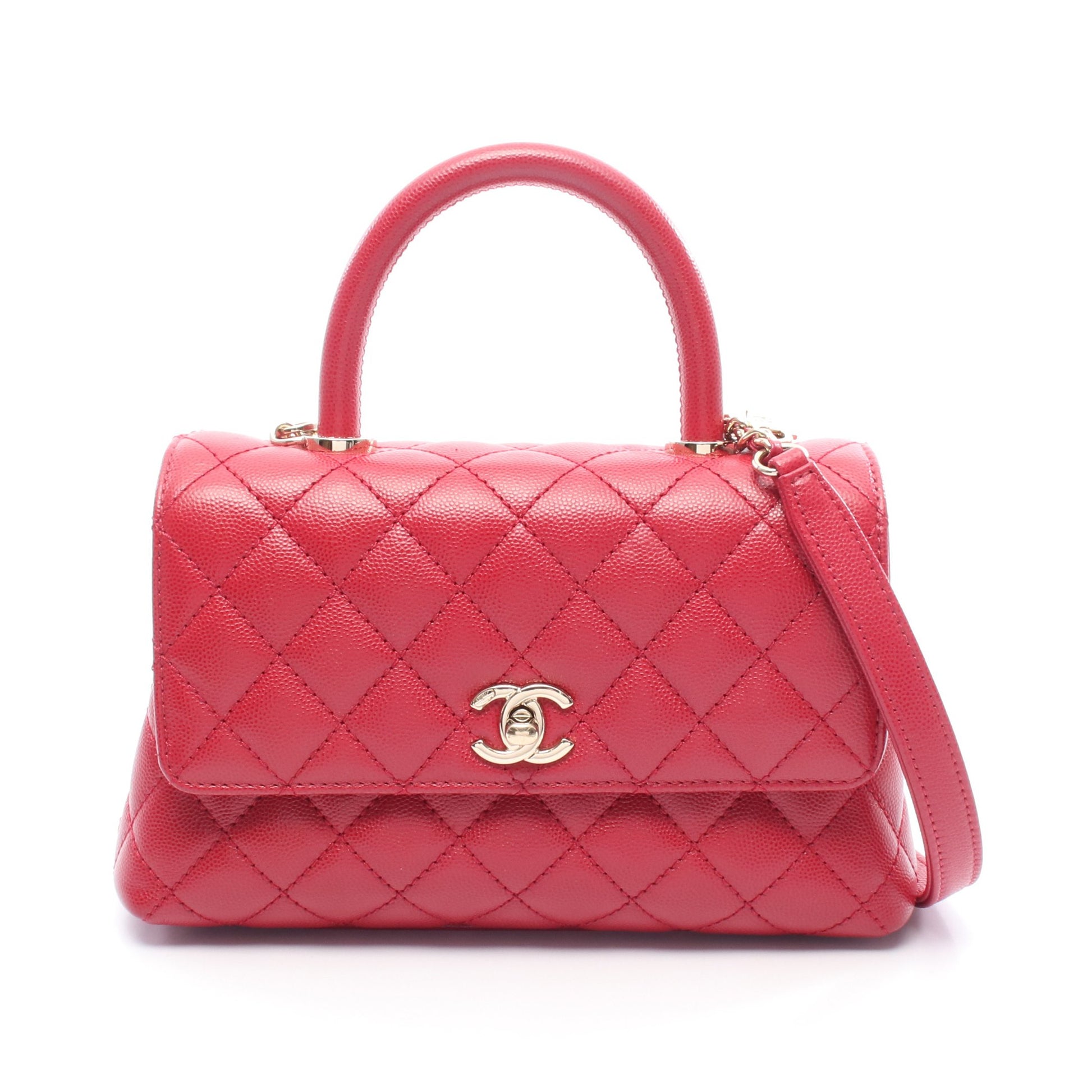 ココハンドル フラップ マトラッセ ハンドバッグ キャビアスキン レッド ゴールド金具 2WAY シャネル バッグ CHANEL