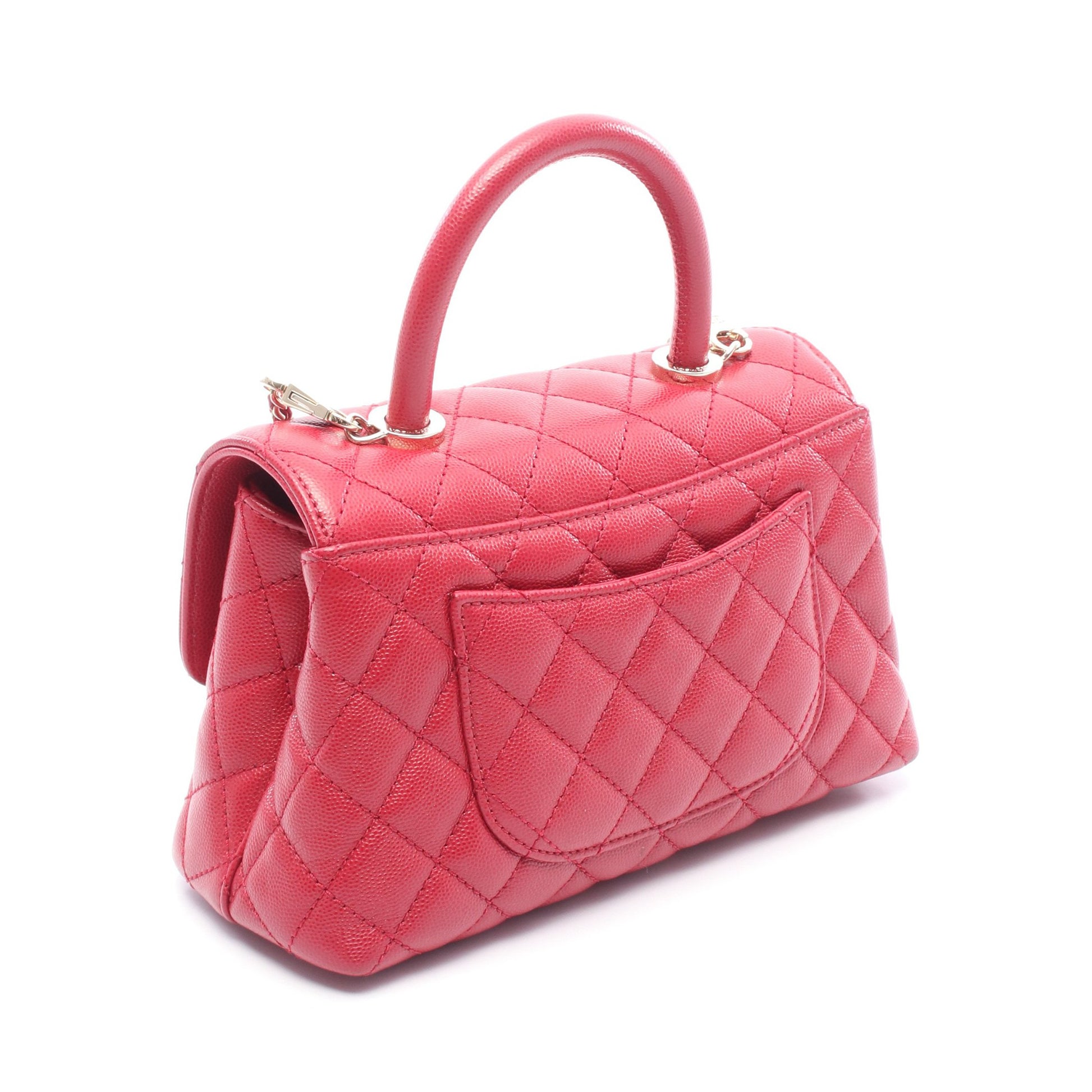 ココハンドル フラップ マトラッセ ハンドバッグ キャビアスキン レッド ゴールド金具 2WAY シャネル バッグ CHANEL