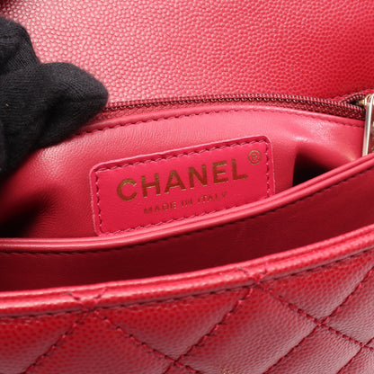 ココハンドル フラップ マトラッセ ハンドバッグ キャビアスキン レッド ゴールド金具 2WAY シャネル バッグ CHANEL