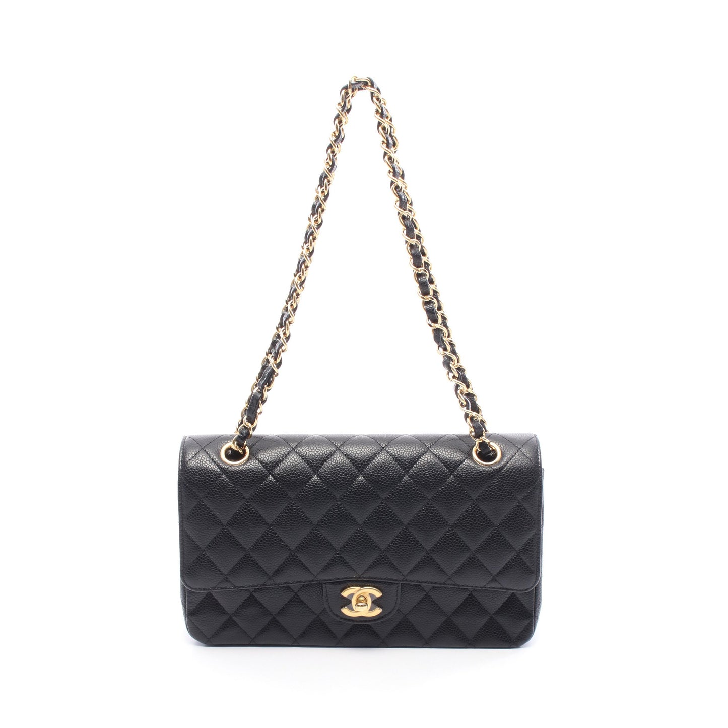 マトラッセ Wフラップ Wチェーンショルダーバッグ キャビアスキン ブラック ゴールド金具 シャネル バッグ CHANEL