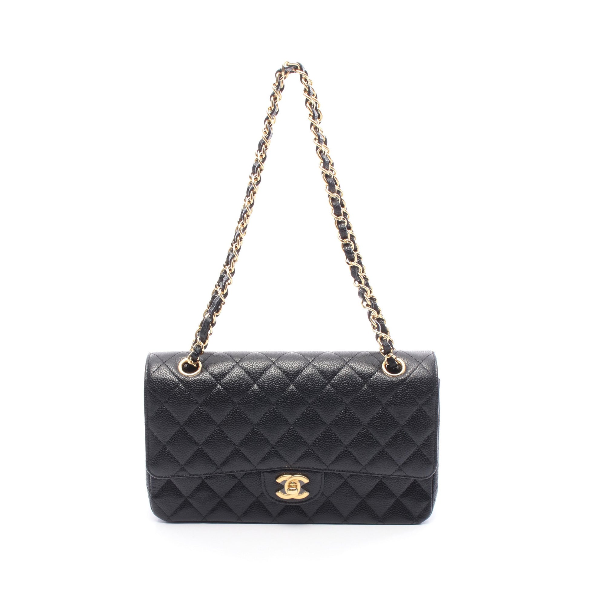 マトラッセ Wフラップ Wチェーンショルダーバッグ キャビアスキン ブラック ゴールド金具 シャネル バッグ CHANEL
