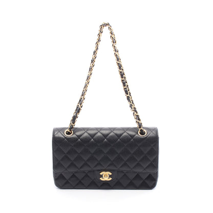 マトラッセ Wフラップ Wチェーンショルダーバッグ キャビアスキン ブラック ゴールド金具 シャネル バッグ CHANEL