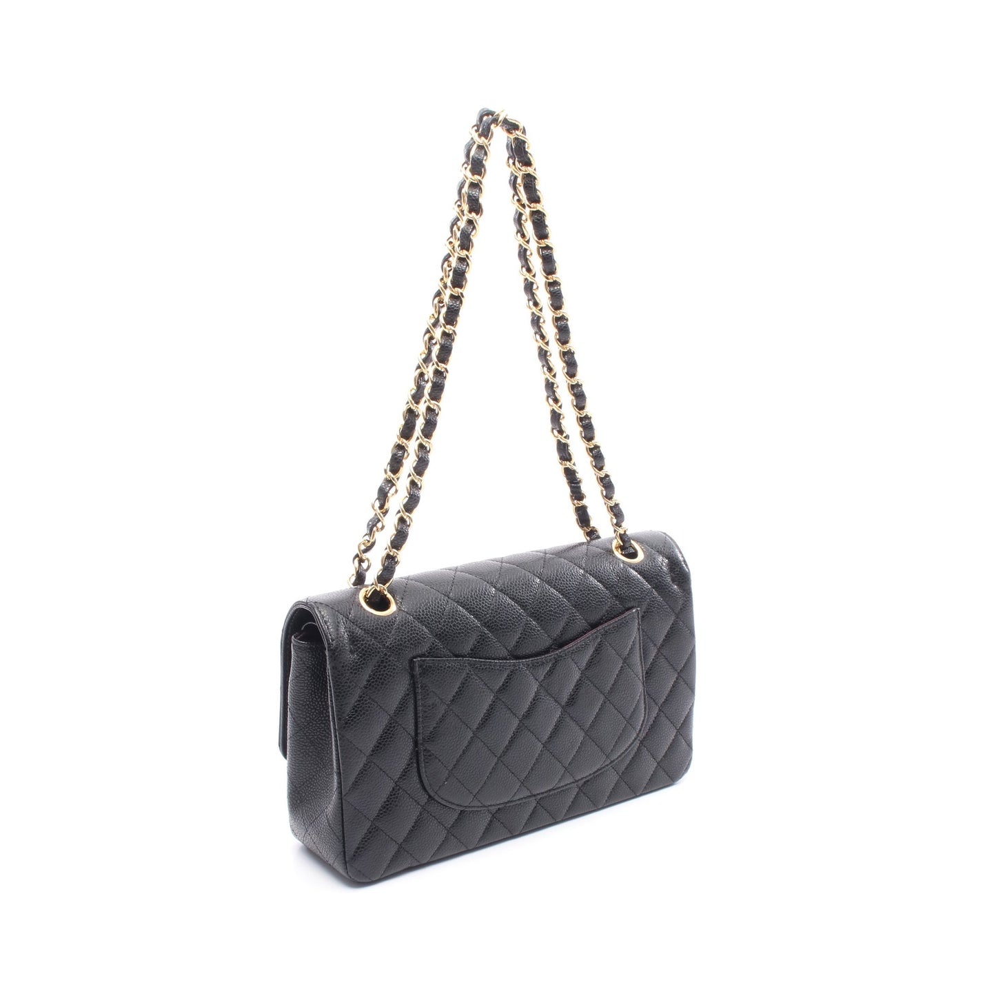 マトラッセ Wフラップ Wチェーンショルダーバッグ キャビアスキン ブラック ゴールド金具 シャネル バッグ CHANEL