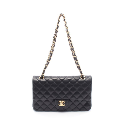 マトラッセ Wフラップ Wチェーンショルダーバッグ レザー ブラック ゴールド金具 シャネル バッグ CHANEL